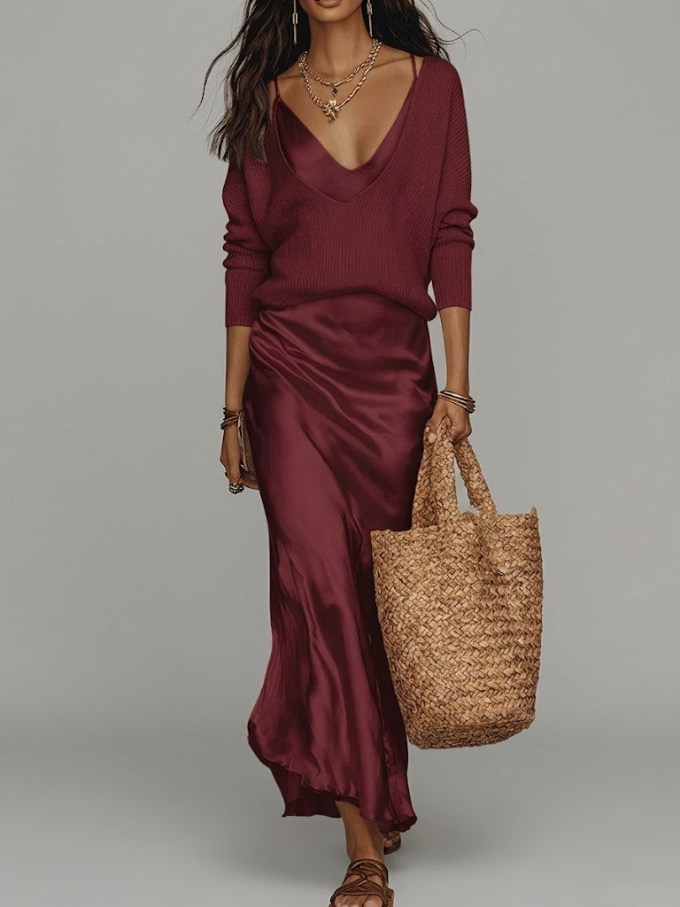 Elegante vestido midi de raso