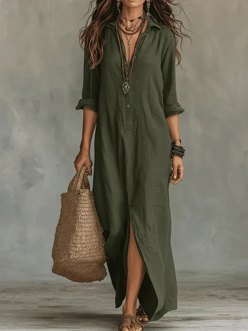 Vestido largo negro con botones