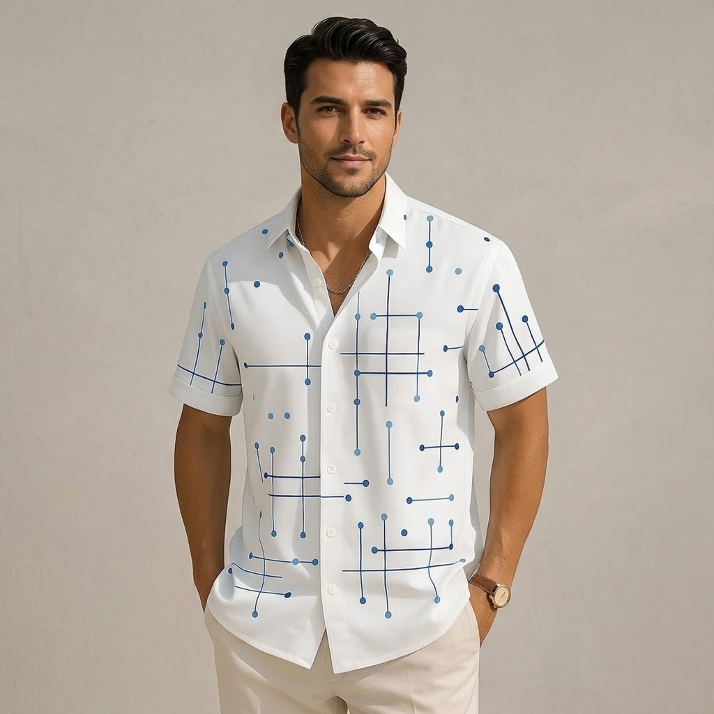 Camisa de hombre de corte relajado con botones y estampado geométrico