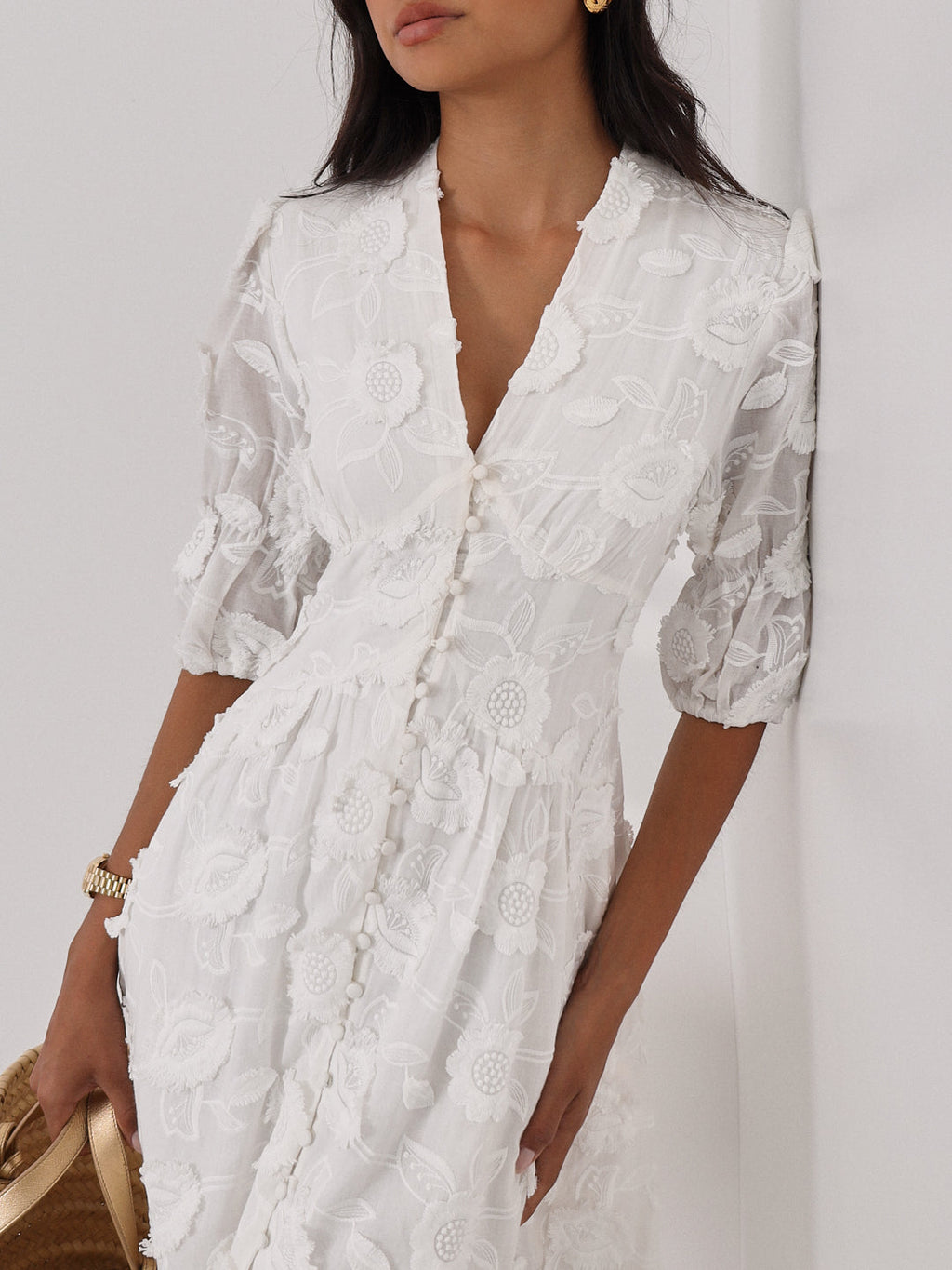 Vestido de verano Sierra de algodón bordado | Blanco