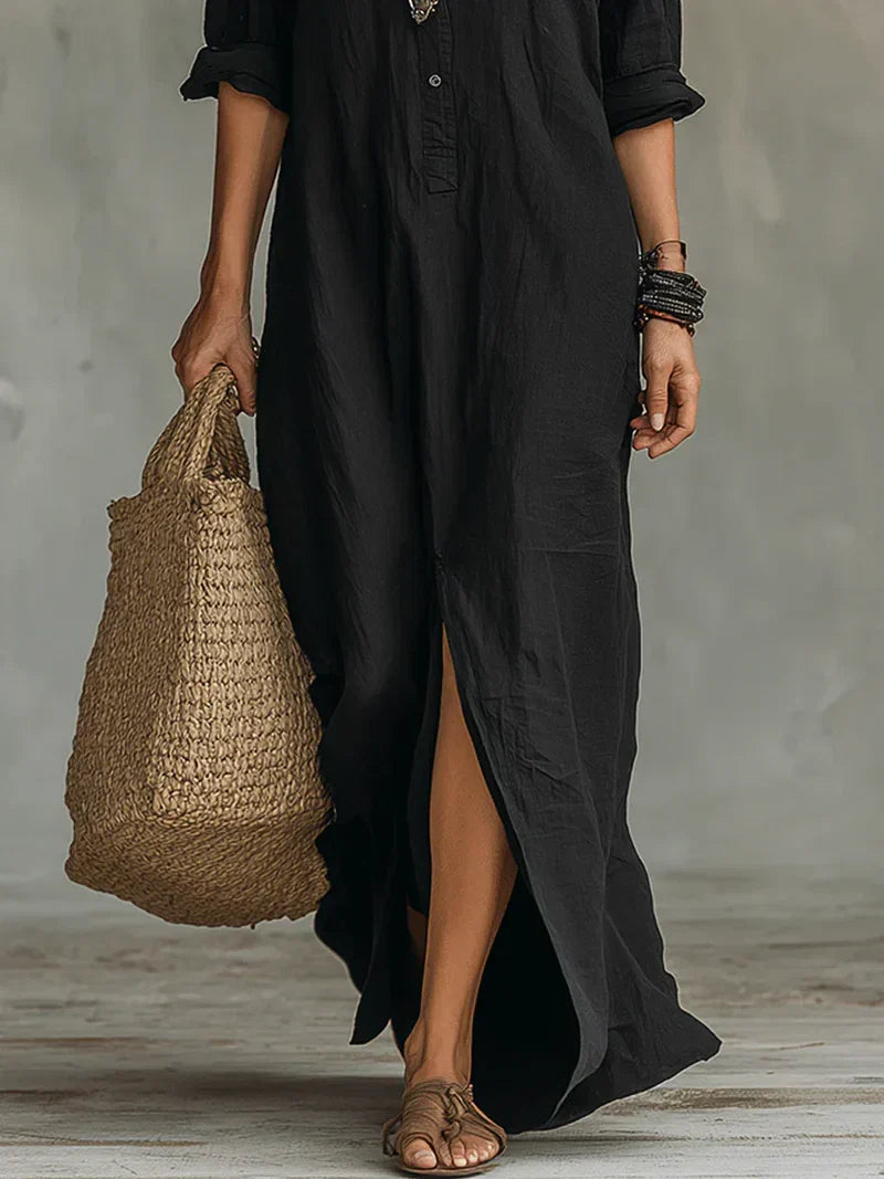 Vestido largo negro con botones