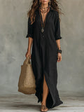 Vestido largo negro con botones