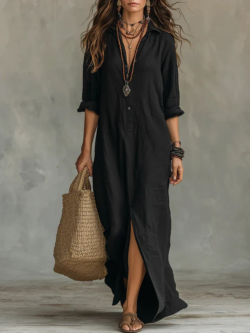 Vestido largo negro con botones