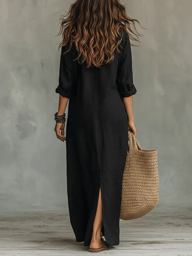 Vestido largo negro con botones