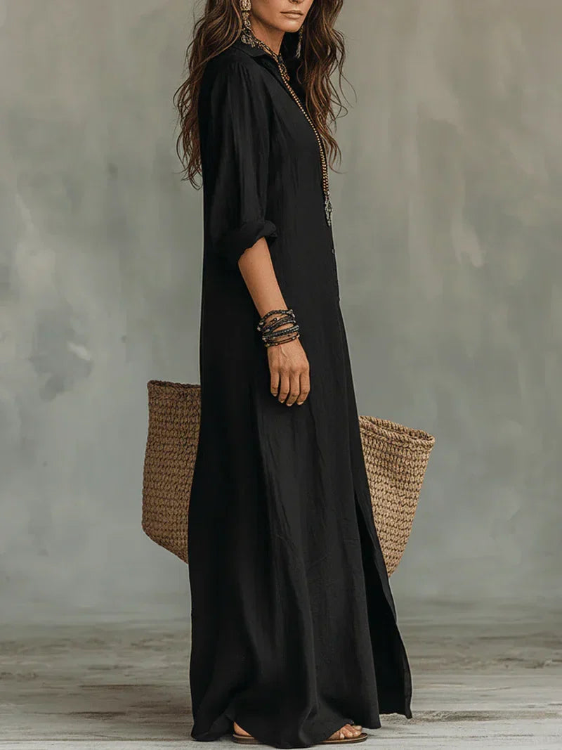 Vestido largo negro con botones