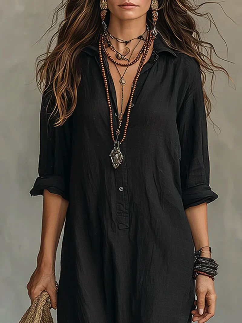 Vestido largo negro con botones