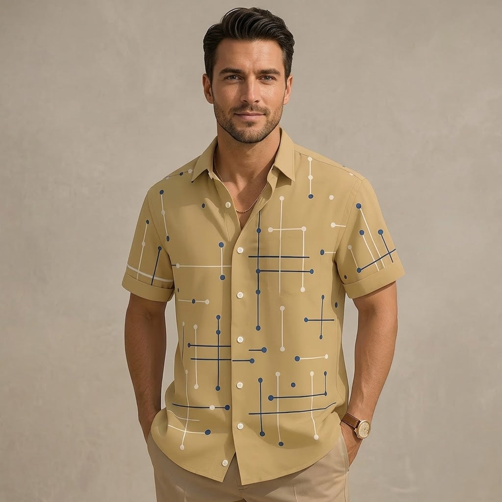Camisa de hombre de corte relajado con botones y estampado geométrico