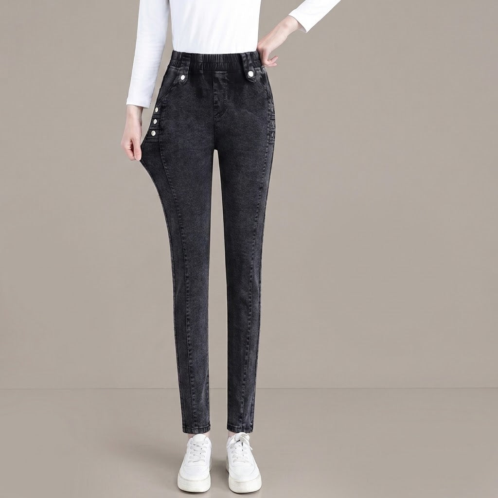 Pantalones vaqueros ajustados elásticos de felpa cálida para mujer