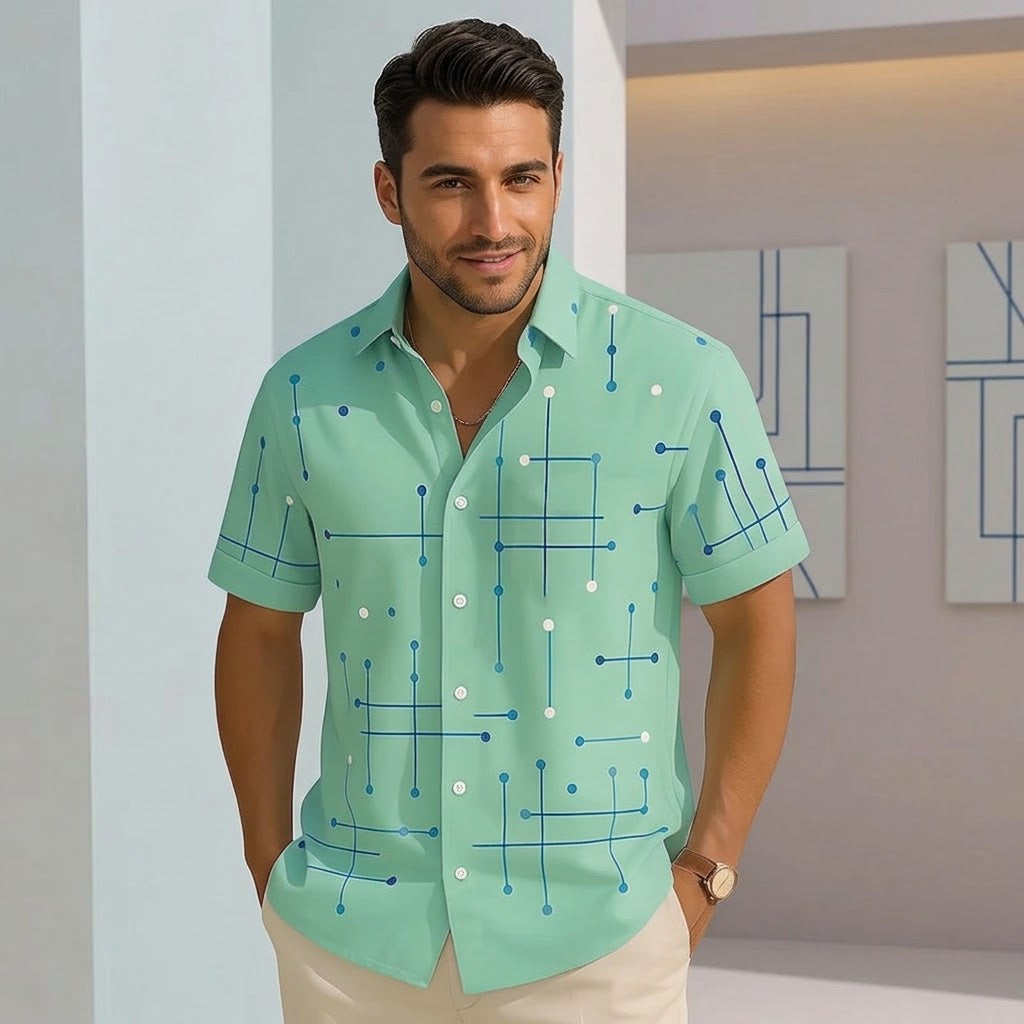 Camisa de hombre de corte relajado con botones y estampado geométrico