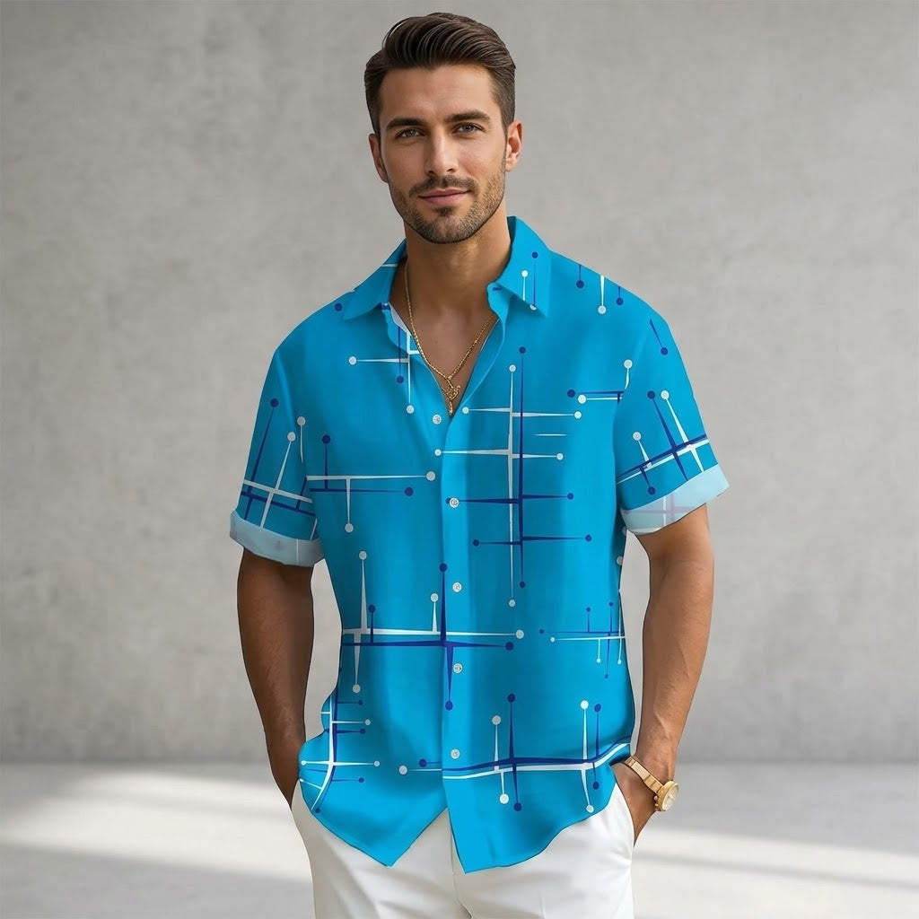 Camisa de hombre de corte relajado con botones y estampado geométrico