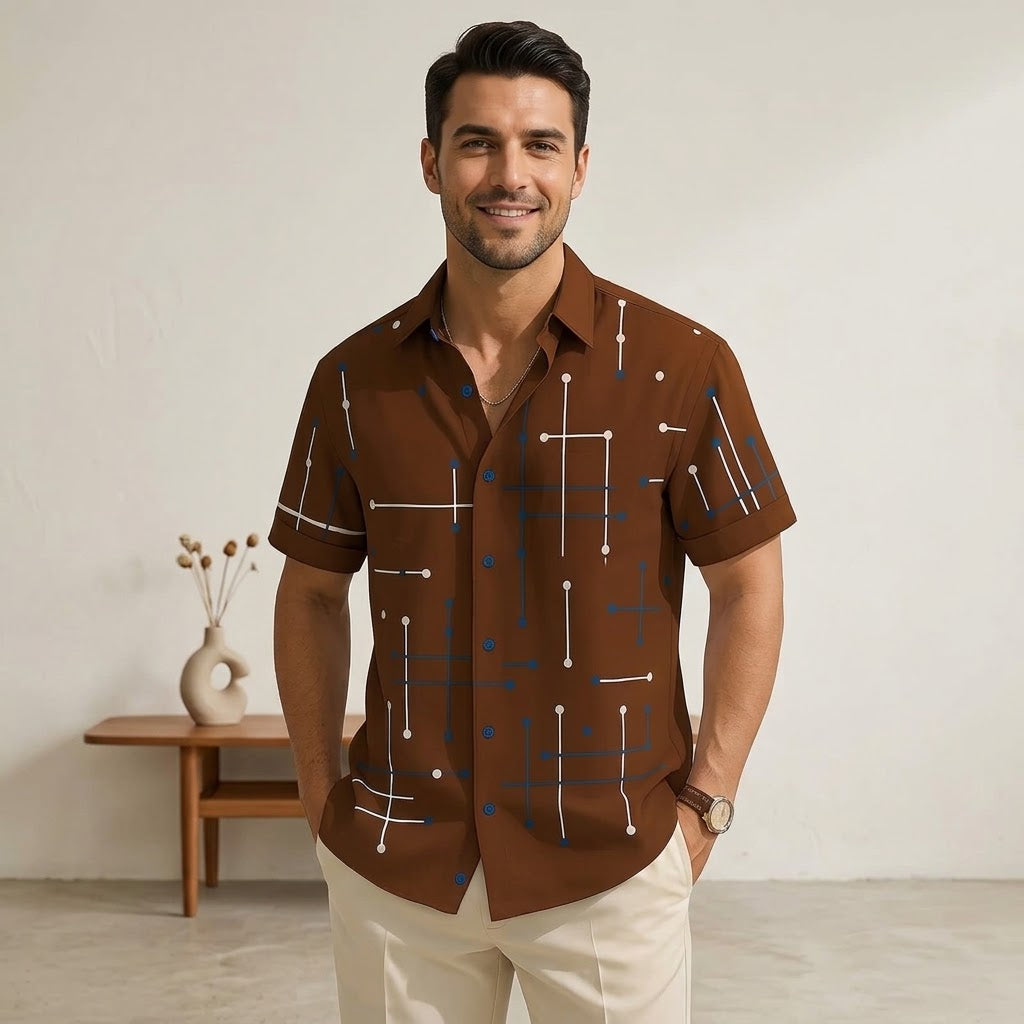 Camisa de hombre de corte relajado con botones y estampado geométrico