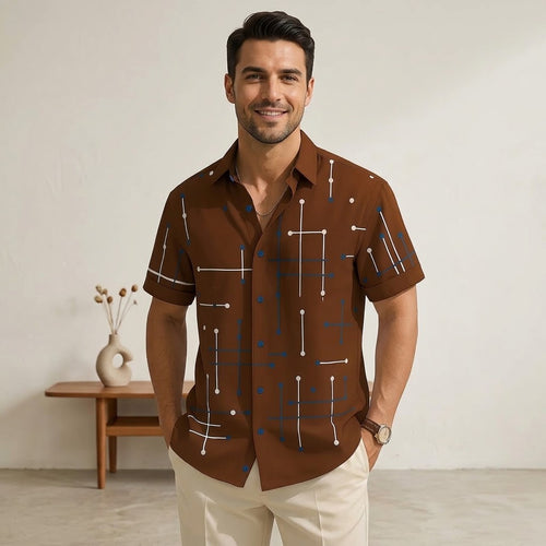 Camisa de hombre de corte relajado con botones y estampado geométrico